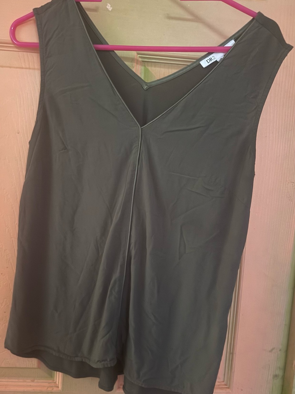 DR2 Olive V-Neck Pleat Front Sleeveless Camisole XS